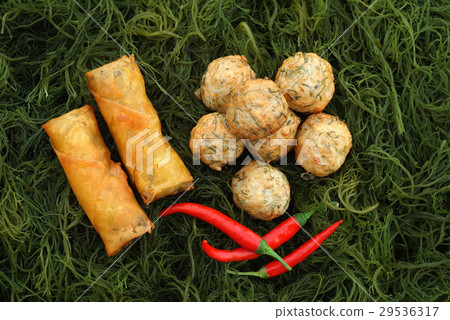 Delicious, cuisine, ingredients, spring rolls, meatballs Delicious, cuisine, ingredients, spring rolls, meatballs 29536317