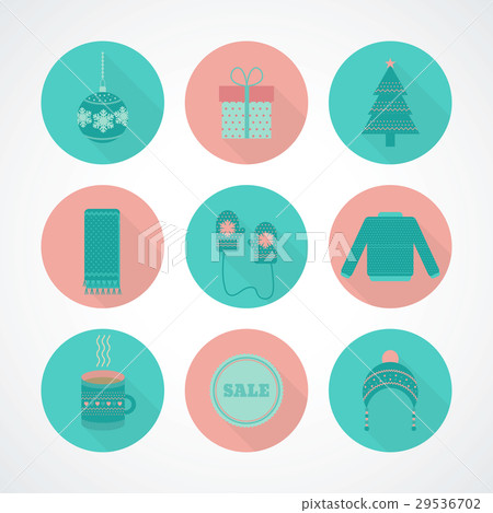 Vector set of holiday Christmas icons in flat - Stock Illustration ...