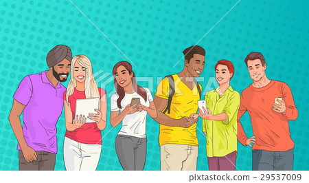 Mix Race People Group Using Cell Smart Phone Mix Race People Group Using Cell Smart Phone 29537009