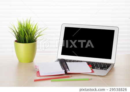 Office workplace with laptop and supplies Office workplace with laptop and supplies 29538826