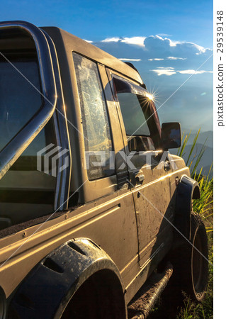 he Off Road car on the mountain with blue sky he Off Road car on the mountain with blue sky 29539148