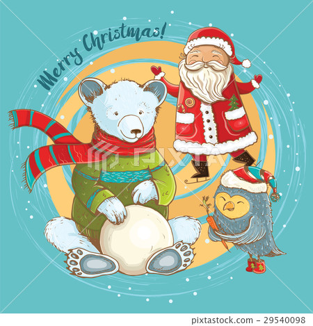 Vector cute christmas card with funny characters Vector cute christmas card with funny characters 29540098