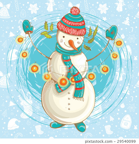 Vector Christmas illustration of cute snowman Vector Christmas illustration of cute snowman 29540099