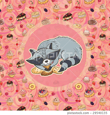 Sweet raccoon with cake slip 29540135