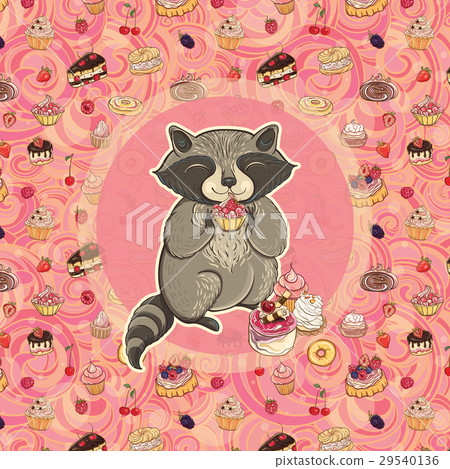 Sweet raccoon with cake 29540136