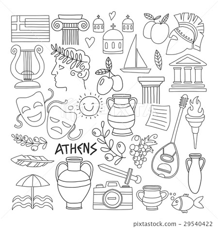 Ancient Greece Vector elements in doodle style for - Stock Illustration ...