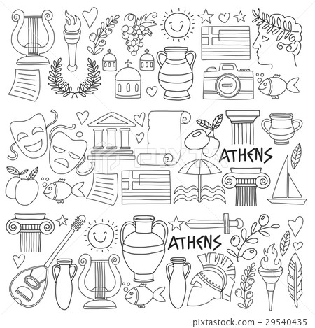 Ancient Greece Vector elements in doodle style for - Stock Illustration ...