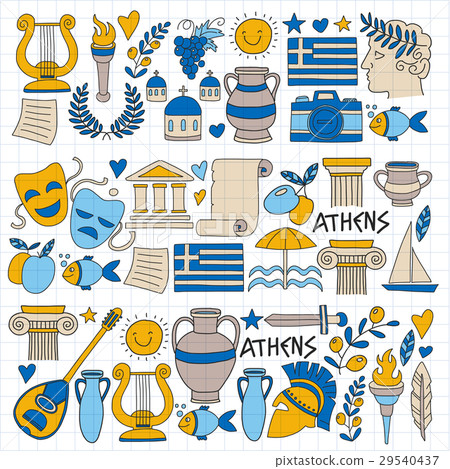 Ancient Greece Vector elements in doodle style - Stock Illustration ...