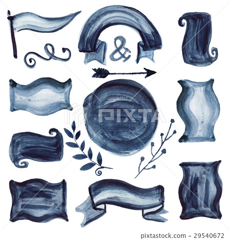 Ink,watercolor decor element set.Badges,ribbons 29540672