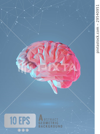 Polygonal brain with connected dots on blue BG 29540951