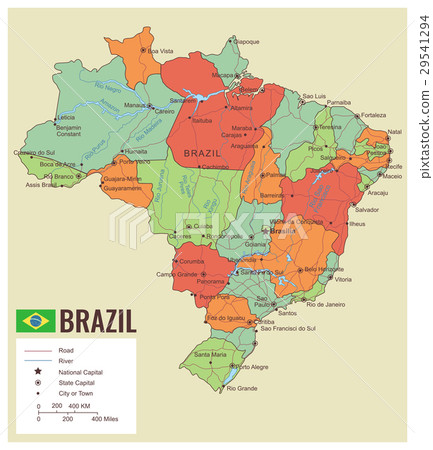 Brazil Political Map With Selectable Territories Stock Illustration