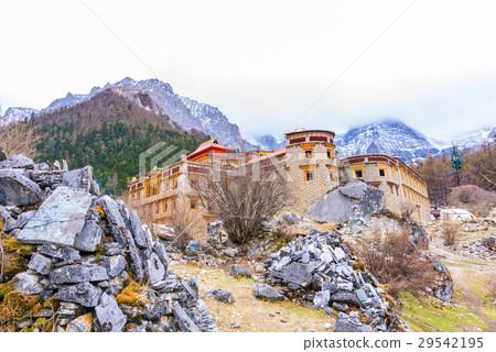 Tibetan temple on the snow mountain  29542195