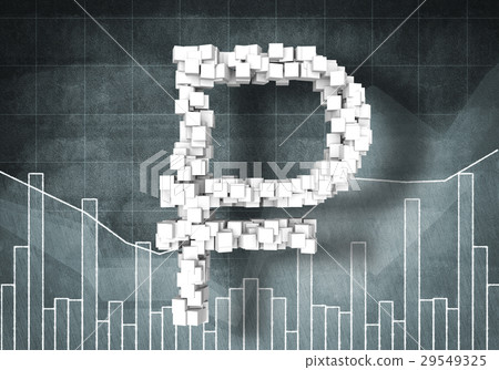 Rouble currency rate, 3D rendering 29549325