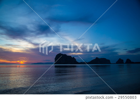 Beautiful sunset and silhouette mountain  29550803
