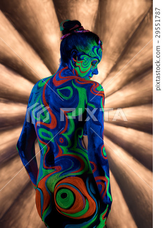Girl with ultraviolet color pattern bodyart in Girl with ultraviolet color pattern bodyart in 29551787
