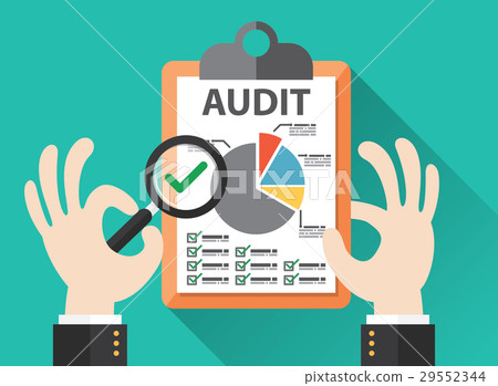 Business hand held magnifier on paperwork sheet 29552344