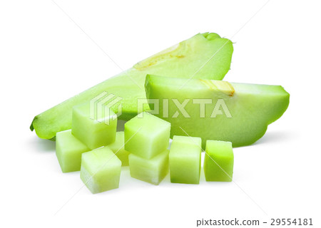 sliecd fresh chayote with cubes isolated on white 29554181