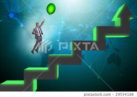 Businessman flying on hot balloon over graph Businessman flying on hot balloon over graph 29554186