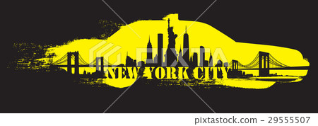Vector of the New York skyline yellow cab 29555507