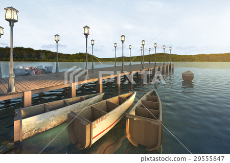 wood pier near sea and nice mountain view  29555847