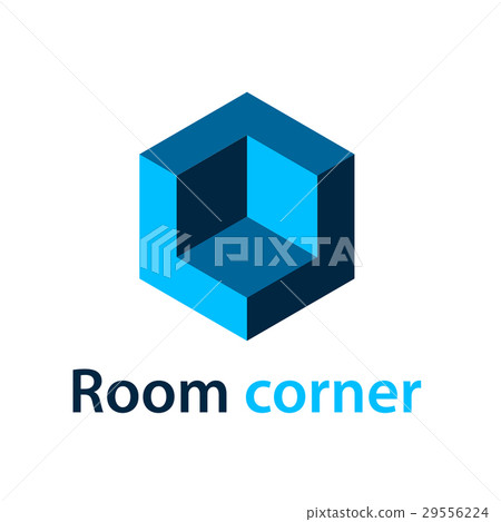 3D isometric room corner blue symbol 29556224
