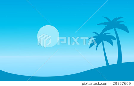 Beautiful landscape beach with palm silhouettes 29557669