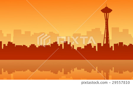 Scenery seattle space needle tower silhouettes 29557810