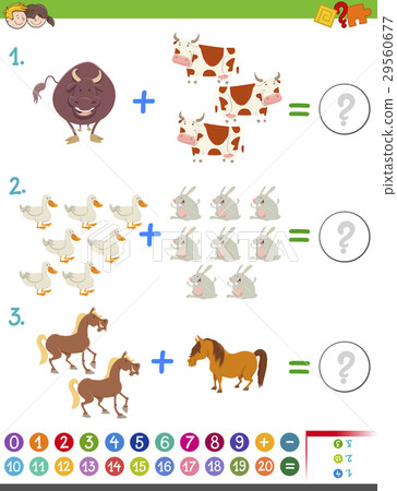 addition maths activity with animals - Stock Illustration [29560677 ...