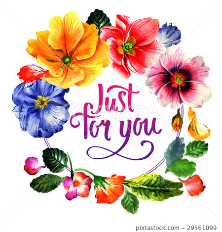 Wildflower Primrose flower wreath in a watercolor 29561099
