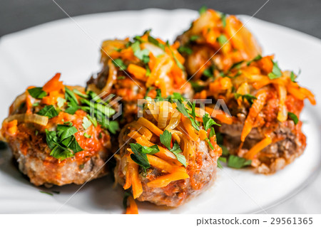 Delicious chicken or turkey meatballs with rice Delicious chicken or turkey meatballs with rice 29561365