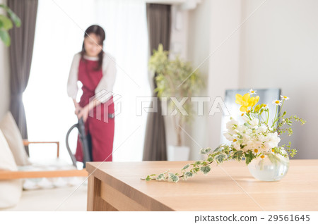 Mid-housewife putting vacuum cleaner Mid-housewife putting vacuum cleaner 29561645