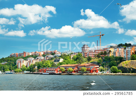 View to Stockholm with a ferry from sea 29561785
