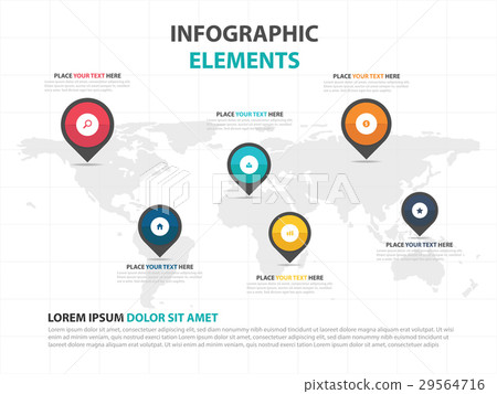 Abstract colorful world map with pin infographic - Stock Illustration ...