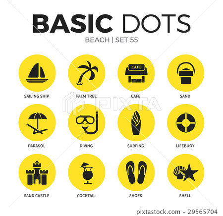 Beach flat icons vector set 29565704