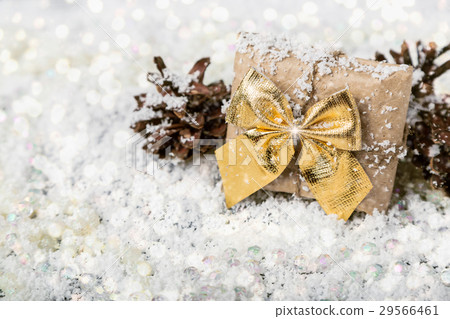 Christmas gift on snowy bright background 29566461