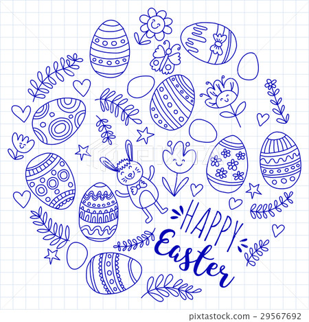 Vector pattern for Easter Eggs, flowers, bunny - Stock Illustration ...