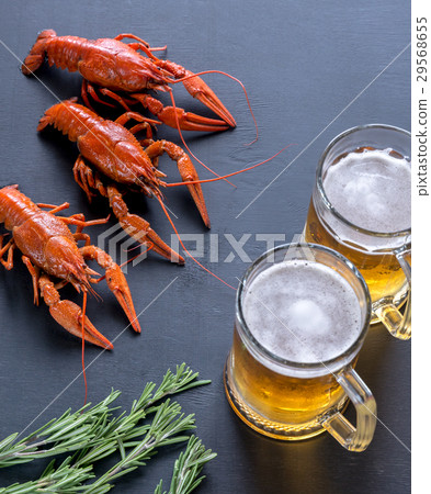 Boiled crayfish with two mugs of beer Boiled crayfish with two mugs of beer 29568655