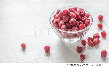 Fresh raspberries in the glass bowl Fresh raspberries in the glass bowl 29568906
