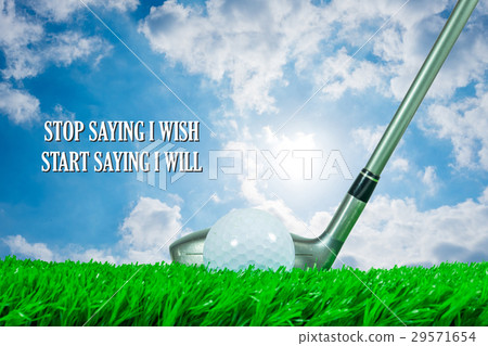 Golf ball and fairway wood and summer sky Golf ball and fairway wood and summer sky 29571654