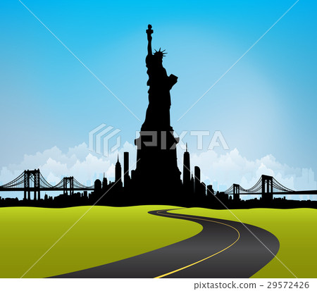 Green New York City skyline Vector 29572426