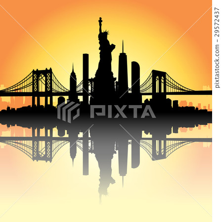 Sunset New York City skyline Vector Sunset New York City skyline Vector 29572437
