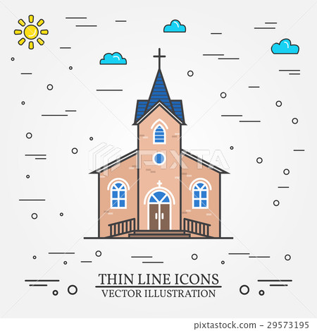 Vector thin line icon church. - Stock Illustration [29573195] - PIXTA