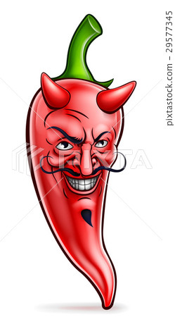 Devil Red Hot Chilli Pepper Cartoon Character 29577345