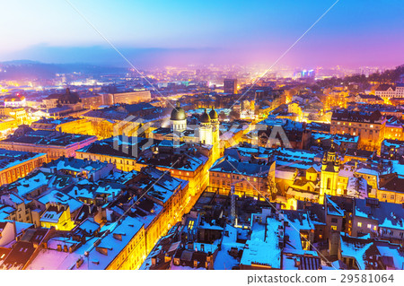 Night aerial view of Lviv, Ukraine Night aerial view of Lviv, Ukraine 29581064