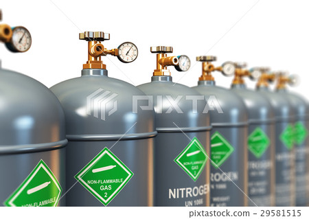Row of liquefied nitrogen industrial gas container 29581515
