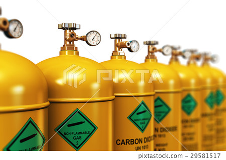 Row of liquefied carbon dioxide industrial gas 29581517