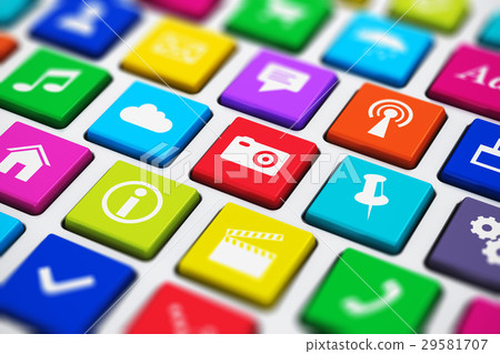 Computer keyboard with color social media keys 29581707