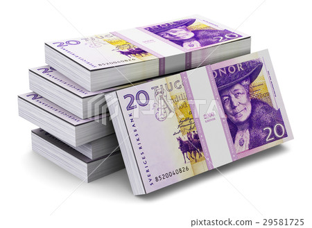 Stacks of 20 Swedish krones 29581725