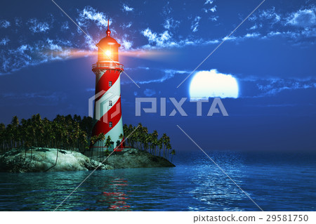 Lighthouse at night - Stock Illustration [29581750] - PIXTA