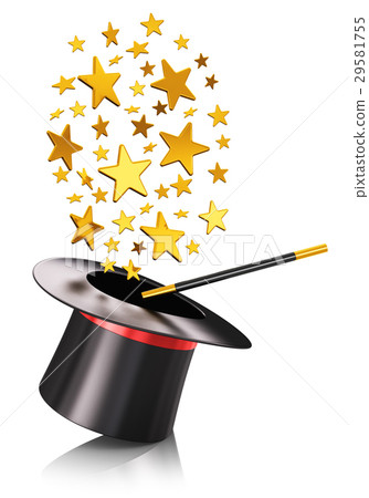 Magic hat and magic wand with gold stars 29581755